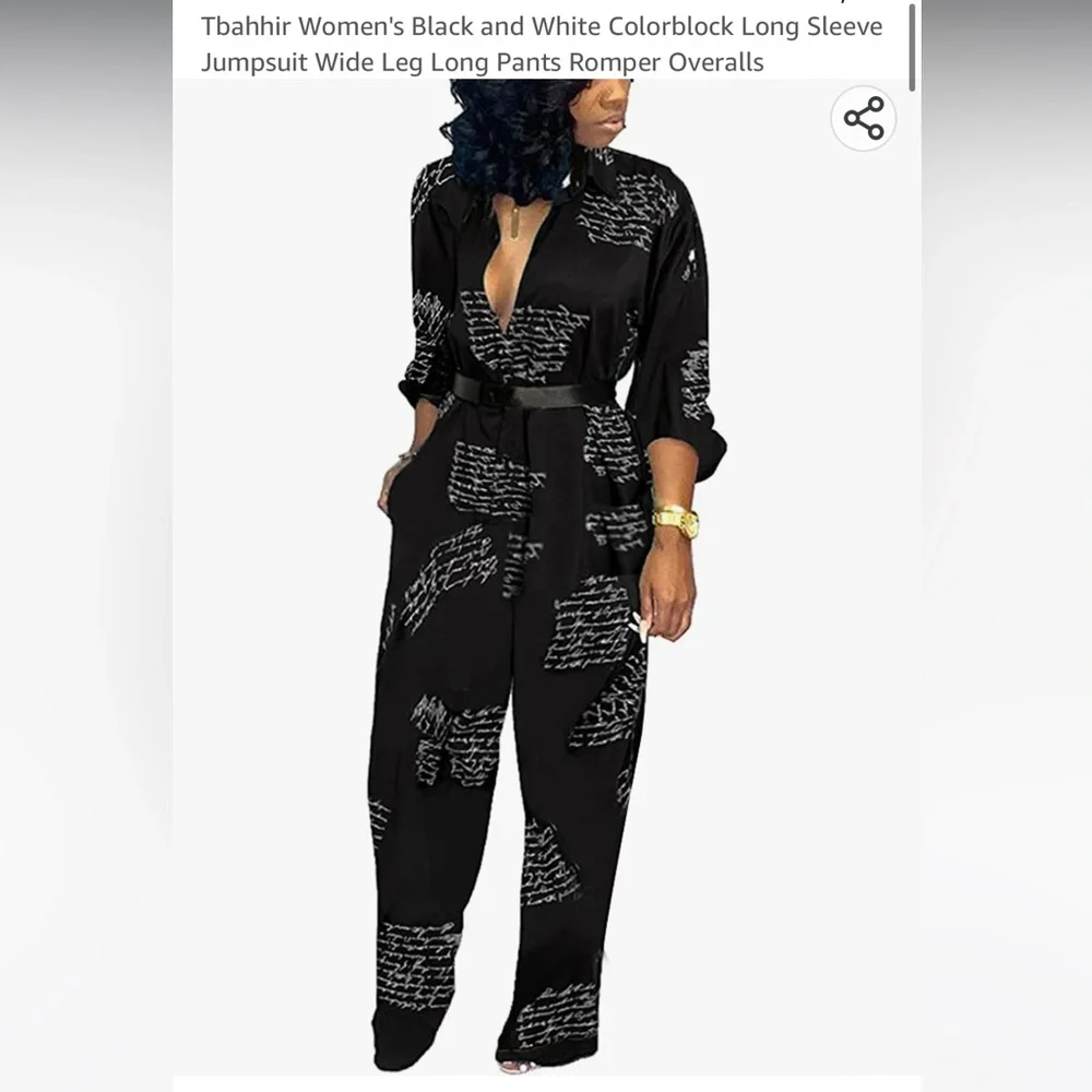 Letter script black white jumpsuit sophisticated trendy XXL - Picture 2 of 7
